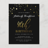 Classy Black & Gold Confetti 40e verjaardag Uitnodiging Briefkaart (Voorkant)