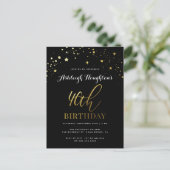 Classy Black & Gold Confetti 40e verjaardag Uitnodiging Briefkaart (Staand voorkant)