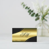 Classy Black Gold Curved Lines Monogram QR-code Visitekaartje (Staand voorkant)