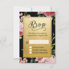 Classy Black Gold Floral RSVP Antwoord
