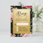 Classy Black Gold  Floral RSVP Antwoord (Staand voorkant)