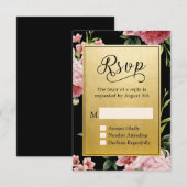 Classy Black Gold  Floral RSVP Antwoord (Voorkant / Achterkant)