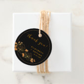 Classy Black Gold Floral Weddenschap Hartelijk dan Bedankjes Labels (In situ)