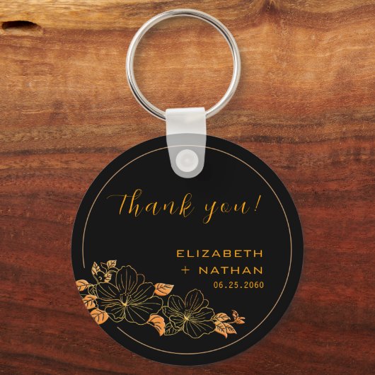 Classy Black Gold Floral Weddenschap Hartelijk dan Sleutelhanger (Voorkant)