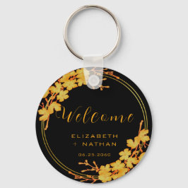 Classy Black & Gold Floral Weduwen Welkom Sleutelhanger