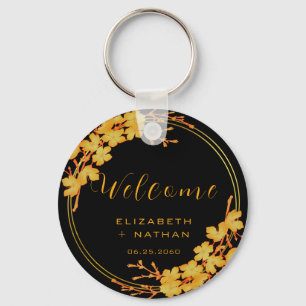 Classy Black & Gold Floral Weduwen Welkom Sleutelhanger