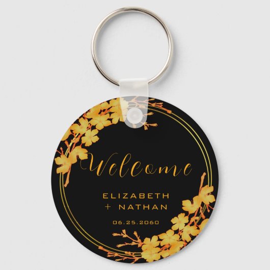 Classy Black & Gold Floral Weduwen Welkom Sleutelhanger (Voorkant)
