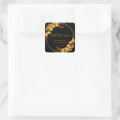 Classy Black & Gold Floral Weduwen Welkom Vierkante Sticker (Tas)
