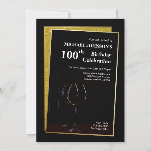 Classy Black Gold Glitter 100th Birthday Kaart (Voorkant)