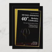 Classy Black Gold Glitter 40th Birthday Kaart (Voorkant / Achterkant)