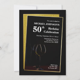 Classy Black Gold Glitter 50th Birthday Kaart