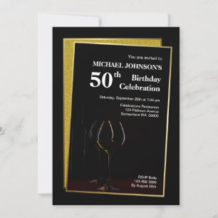 Classy Black Gold Glitter 50th Birthday Kaart