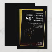 Classy Black Gold Glitter 80th Birthday Kaart (Voorkant / Achterkant)