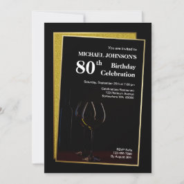 Classy Black Gold Glitter 80th Birthday Kaart
