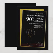 Classy Black Gold Glitter 90th Birthday Kaart (Voorkant / Achterkant)