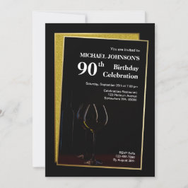 Classy Black Gold Glitter 90th Birthday Kaart