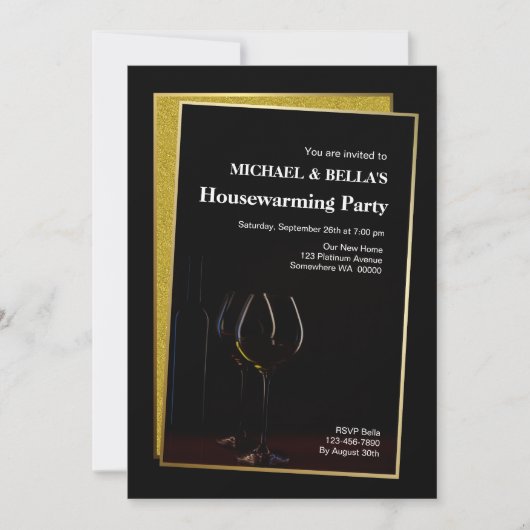 Classy Black Gold Glitter Housewarming Party (Voorkant)