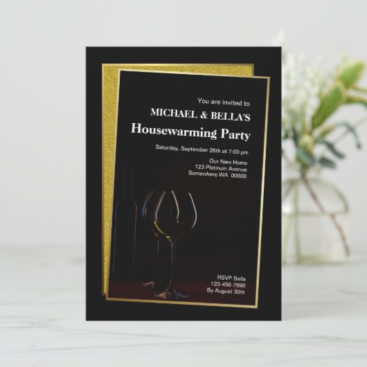 Classy Black Gold Glitter Housewarming Party (Staand voorkant)