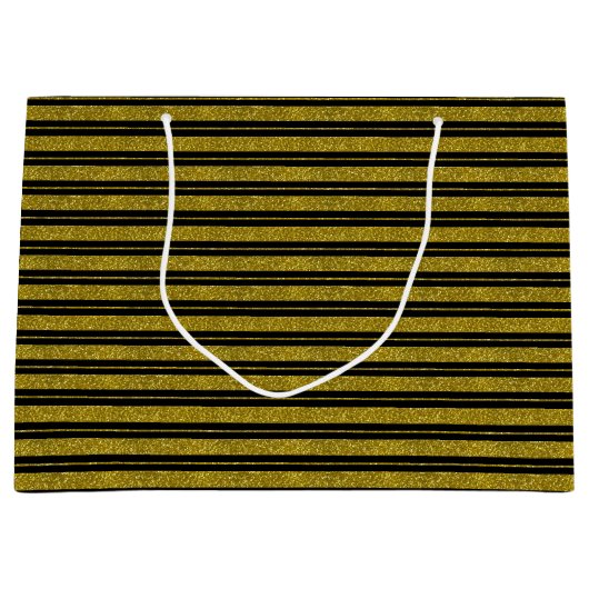 Classy Black Gold Glitter Stripes Gift Bag Groot Cadeauzakje (Voorkant)