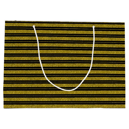 Classy Black Gold Glitter Stripes Gift Bag Groot Cadeauzakje (Achterkant)