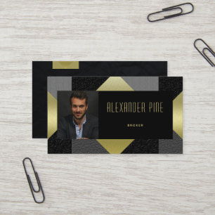 Classy Black Gold Grey Geometric Real Estate Foto Visitekaartje
