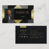 Classy Black Gold Grey Geometric Real Estate Foto Visitekaartje (Voorkant / Achterkant)