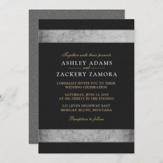 Classy/Black, Gold, Grey/Grunge Wedding Invitation Kaart