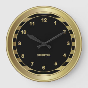 Classy Black & Gold met Stripes Grote Klok