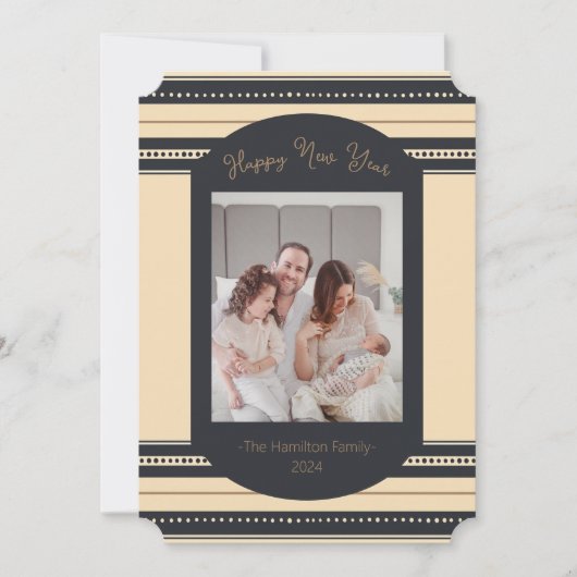 Classy Black Gold Script Nieuwjaarskaart Kaart (Voorkant)