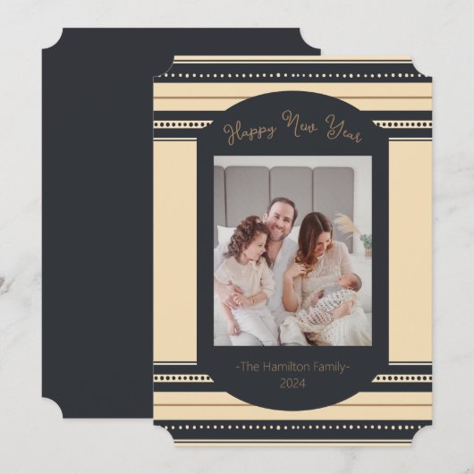 Classy Black Gold Script Nieuwjaarskaart Kaart (Voorkant / Achterkant)