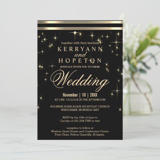 Classy Black & Gold Starlight met Bars-uitzending Kaart (Staand voorkant)