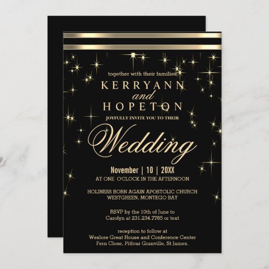 Classy Black & Gold Starlight met Bars-uitzending Kaart (Voorkant / Achterkant)