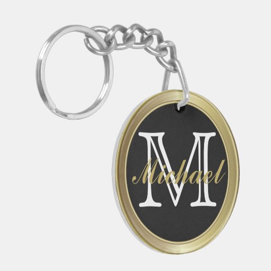 Classy Black Gold Styled Monogrammed Name Sleutelh Sleutelhanger (Voorkant Links)