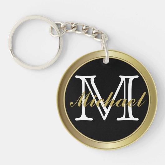 Classy Black Gold Styled Monogrammed Name Sleutelh Sleutelhanger (Voorkant)