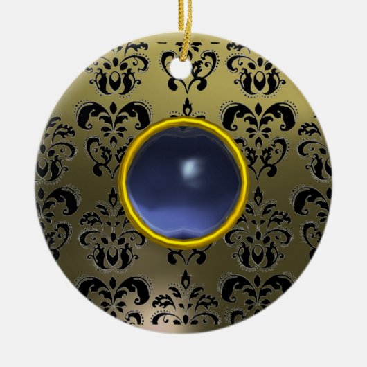 CLASSY BLACK GRAY BLUE DAMASK GEM KERAMISCH ORNAMENT (Voorkant)