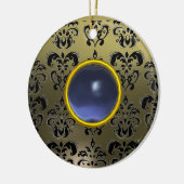 CLASSY BLACK GRAY BLUE DAMASK GEM KERAMISCH ORNAMENT (Links)
