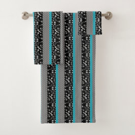 Classy Black/Grey en Aqua Towel Set Bad Handdoek