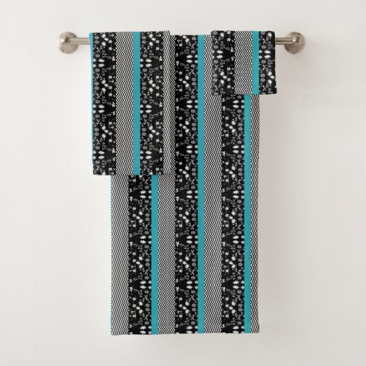 Classy Black/Grey en Aqua Towel Set Bad Handdoek (Insitu)
