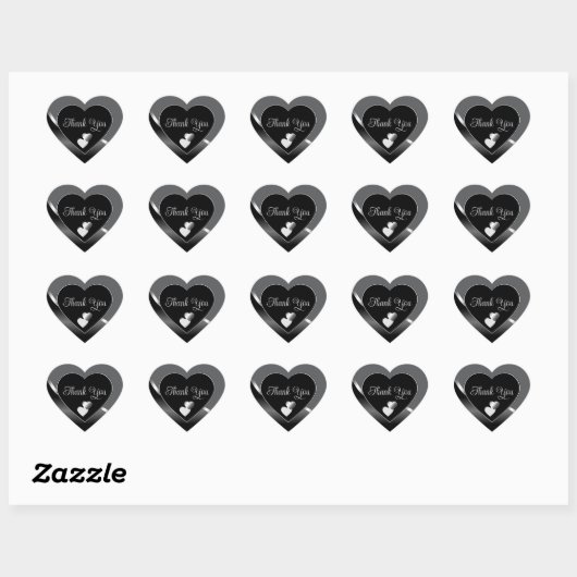 Classy Black Grey en Hearts Wavy Silver Bedankt Hart Sticker (Vel)