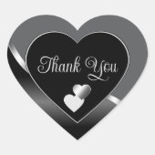 Classy Black Grey en Hearts Wavy Silver Bedankt Hart Sticker (Voorkant)