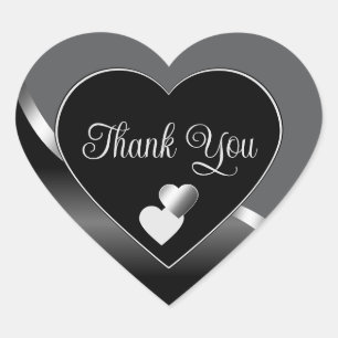 Classy Black Grey en Hearts Wavy Silver Bedankt Hart Sticker