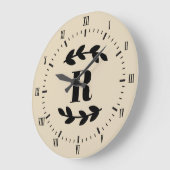 Classy Black Laurels Monogram Grote Klok (Hoek)