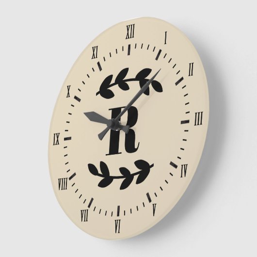 Classy Black Laurels Monogram Grote Klok (Hoek)