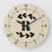 Classy Black Laurels Monogram Grote Klok (Voorkant)