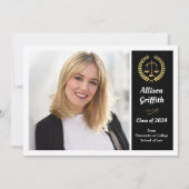 Classy Black Law School Foto Graduparty Kaart (Voorkant)