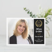 Classy Black Law School Foto Graduparty Kaart (Staand voorkant)