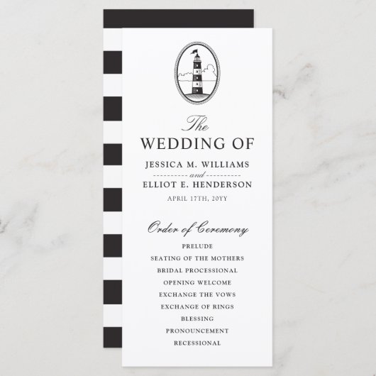 Classy Black Lighthouse Wedding Program Programmakaart (Voorkant / Achterkant)