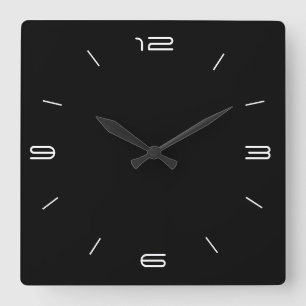 Classy Black met witte cijfers> Square Clocks Vierkante Klok