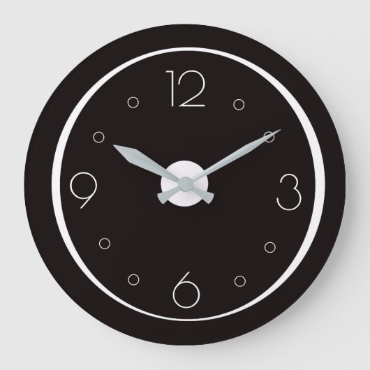 Classy Black met witte nummers >Simplistic Clocks Grote Klok (Voorkant)