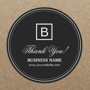Classy Black Monogram Business Hartelijk dank Ronde Sticker